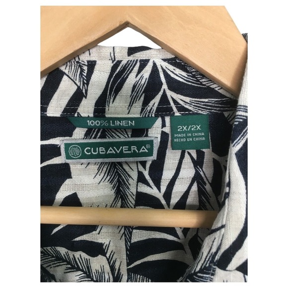 Cubavera Shirt Mens 2X Linen Palm Leaves Short Sleeve Button Up Hawaiian Black - Picture 3 of 12
